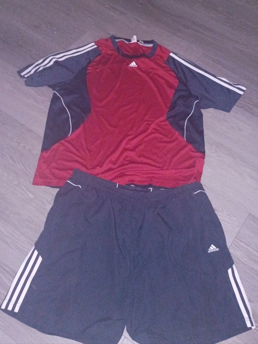 adidas Red and Black Performance Tee with Black Athletic Shorts